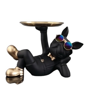 Statua Decorativa di Cane in Plastica Personalizzata, <span class=keywords><strong>Maggiordomo</strong></span> con Vassoio Portaoggetti per Tavolo, Ornamenti Decorativi Bulldog Francese per Soggiorno - Product Image 1