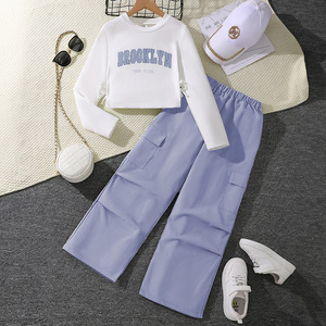 Completo Casual da Ragazza Due Pezzi Primaverile con Stampa Lettering Frontale Logo Traspirante in Poliestere/Cotone Felpa a Maniche Lunghe e <span class=keywords><strong>Pantaloni</strong></span> da Lavoro - Product Image 2