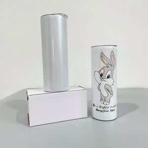 USA Warehouse Free Shipping Skinny Straight Iridescent White Sublimation Glitter Shimmer Holographic 20oz Tumbler with Lid - Product Image 3