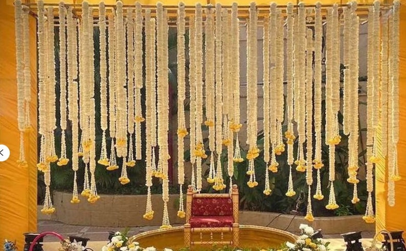 Kabeer Craft Marigold Flower Garland with Lily Hangings for Indian Wedding Decoration