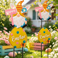 OEM ODM Décoration de jardin Pâques : Piquet de jardin Gnome de Pâques et Œuf LED Solaire avec piquet pour pelouse extérieure printanière