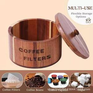 กล่องกรองกาแฟไม้พร้อมฝาปิด ภาชนะเก็บสำหรับกรองกาแฟ ใช้ในครัวเรือน - Product Image 4