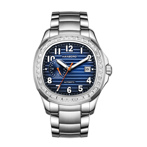 Montre automatique pour homme avec lunette en diamant, boîtier de luxe, cadran bleu, bracelet en acier inoxydable 316L, affichage de la date, étanche 5BAR, cadeau pour petit ami - Product Image 1