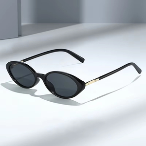 Lunettes de soleil œil de chat ovales rétro léopard en métal avec logo personnalisé, monture fine et verres transparents UV400 pour femmes, collection 2026 - Product Image 2
