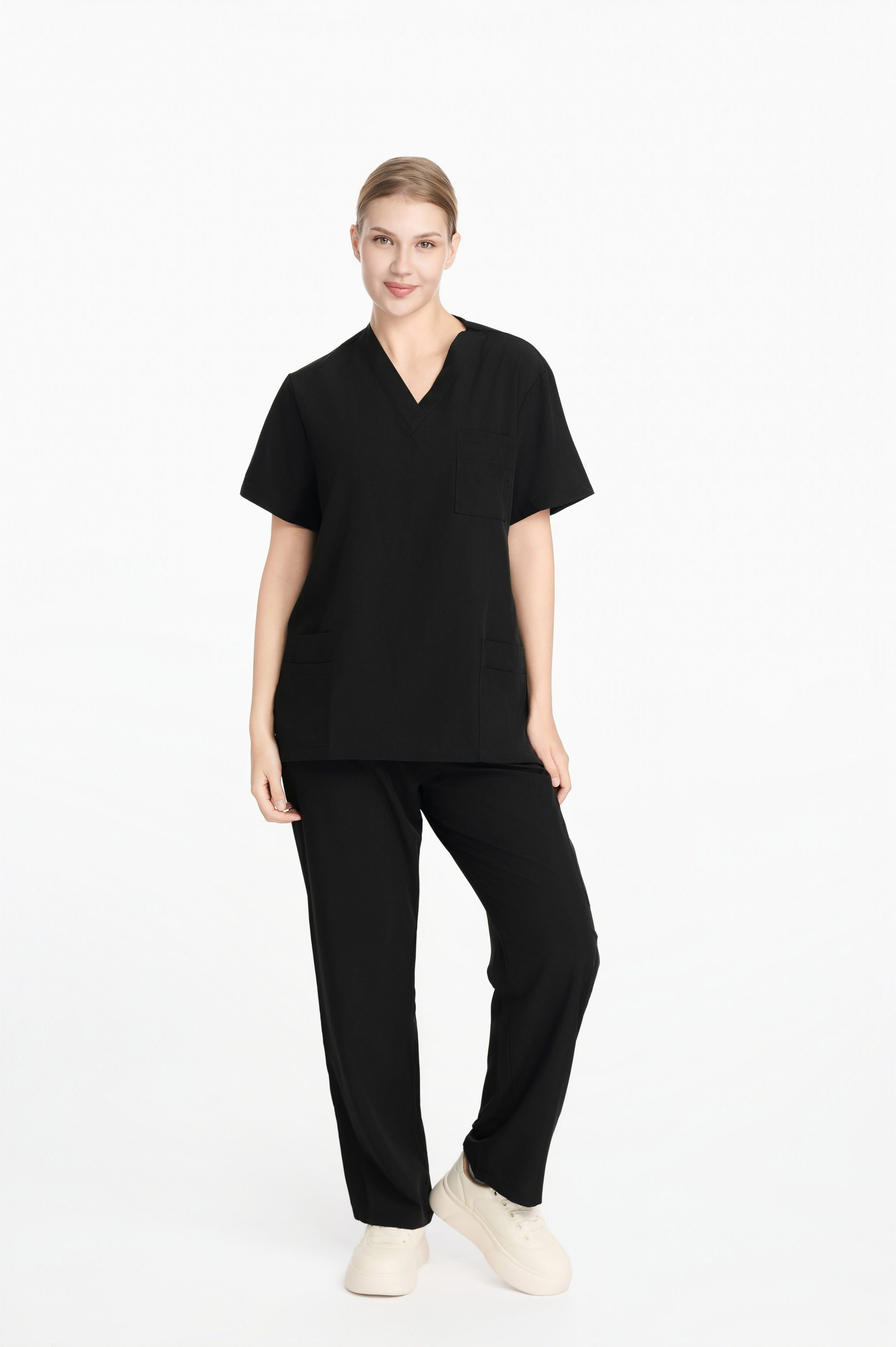 Black V-neck Women's Medical Scrub Set
