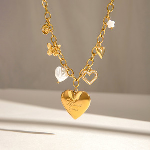 Elegante chapado en oro personalizado foto colgante collar Aretas foto caja joyería personalizada inoxidable corazón medallón encanto collar - Product Image 2