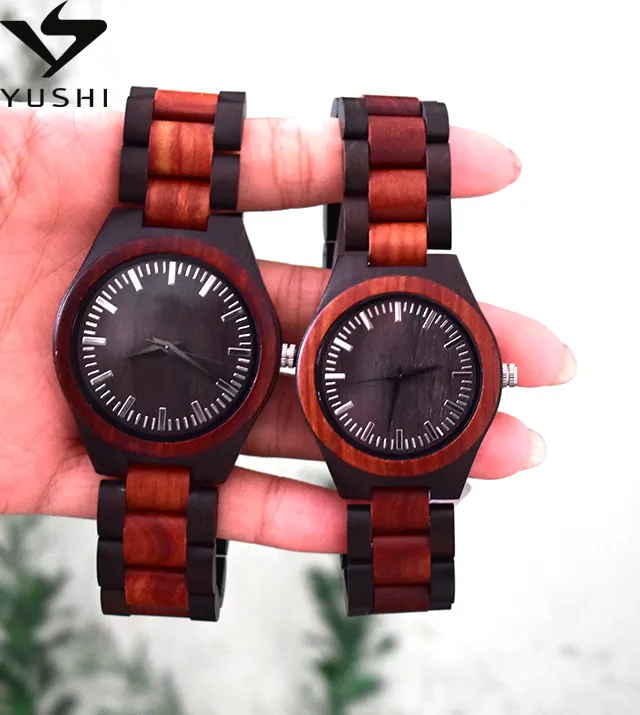 プロの木製時計工場カスタム時計男性と女性のカップルのための2色愛好家の腕時計