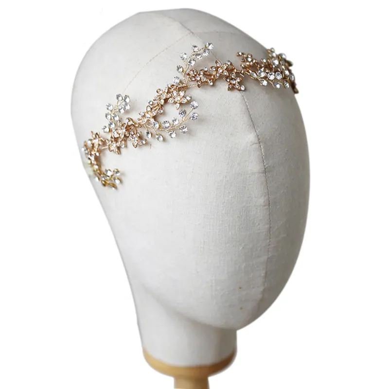 Princess Queen Hair Accessories 35cm Rhinestone Forehead Headband Bridal Hair Vine Wedding Hairband Jewelry