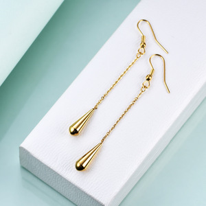 Boucles d'oreilles longues géométriques en forme de goutte d'eau 33 mm en acier doré et or rose, bijoux de mode pour soirée - Product Image 3
