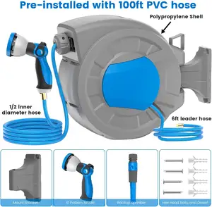 75ft 1/2 Inch Wall Mounted Retractable Water Hose Pipe Garden Hose Reel Garden Water Hose Reel