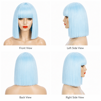 12 Zoll Pastellblau Kurzer Bob Synthetische Perücke mit Pony Hitzebeständig Damen Cosplay Tägliches Tragen Ganzkopf-Perücke Großhandel