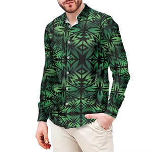 Chemise à manches longues la plus populaire pour hommes, imprimé tribal polynésien, col à revers, vente directe d'usine, chemise élastique à boutons - Product Image 3