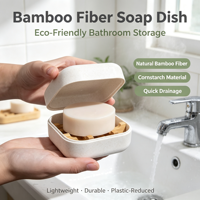 Boîte à Savon Carrée en Fibre de Bambou Écologique Naturelle avec Couvercle et Plateau de Drainage en Bambou pour Salle de Bain, Évier de Cuisine, Voyage, Salle de Sport