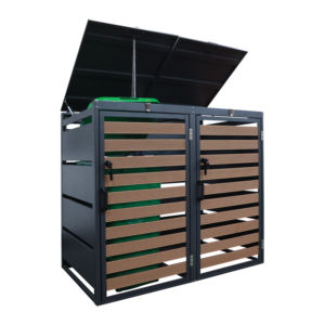 Práctico al aire libre personalizado efectos de madera cubo de <span class=keywords><strong>basura</strong></span> gabinete acero KD estructura 2 puertas cubo de <span class=keywords><strong>basura</strong></span> caja de cubierta - Product Image 3