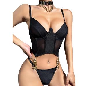 MELO Lingerie <span class=keywords><strong>Sexy</strong></span> da Donna con Collare a Catena Metallica, <span class=keywords><strong>Intimo</strong></span> Fasciante e Modellante per Ragazze Audaci, G-string - Product Image 1