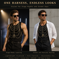 Chaîne de corps personnalisée pour homme en aluminium, multi-couches, maillons cubains, harnais de poitrine plaqué or et argent