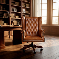 Chaise de salle à manger exécutive pivotante réglable en cuir de luxe, dossier haut, marron vintage, capitonnée, avec base en bois, pour la maison, l'atelier, l'hôtel
