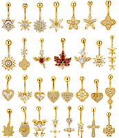 Anneaux de nombril en acier inoxydable 316L doré avec zircon CZ, motifs feuille d'érable, fleur, cœur, croix, bijoux de piercing pour femme