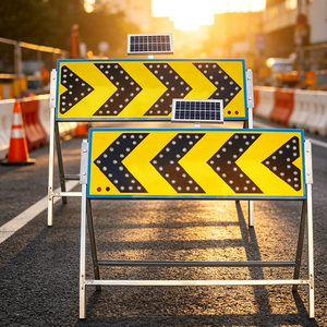 Panneau de signalisation de signalisation routière à LED haute visibilité, lampe solaire à flèche pour avertissement de chantier - Product Image 1