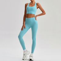 Ensemble de tenue de yoga personnalisé avec logo, tissu super doux, soutien-gorge de sport, leggings de yoga sans couture avant, respirant, pour femmes