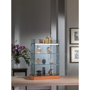 Modern Countertop Showcase 40x27x60cm Tempered Glass Sliding <b>Doors</b> <b>Light</b> Grey Display Cabinet Living Room Storage - Product Image 1