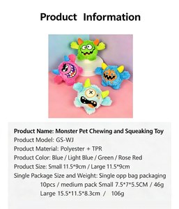 Jouet pour <span class=keywords><strong>chien</strong></span> en peluche Monster, interactif et couineur, avec balle élastique intégrée pour le nettoyage <span class=keywords><strong>des</strong></span> <span class=keywords><strong>dents</strong></span>, jouet en peluche brodé - Product Image 2