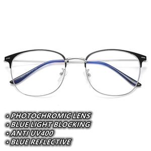 Lunettes photochromiques pour hommes, monture demi-cerclée ronde, rivets dorés, verres photogray antireflet, lunettes optiques tendance 2026, anti-lumière bleue - Product Image 2