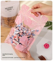 Sachet d'emballage alimentaire transparent rose à motif fleur de cerisier, refermable avec fermeture éclair, en matériau composite, à poignée, pour biscuits et bonbons