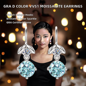 GRA Certified D Color VVS1 Full Moissanite 6.5mm&3mm Blue White <b>Dangle</b> Hook <b>Earrings</b> 925 <b>Silver</b> Gold & Rhodium Plated for Women - Product Image 2