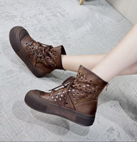 Sandal Boots Wanita Kulit Asli Buatan Tangan Model Jalan Santai Musim Panas, Datar, Bernapas, Grosir Kustom