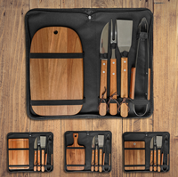 Ensemble d'outils de barbecue en acier inoxydable chromé résistant à la chaleur, 6-8 pièces, kit de voyage en plein air, spatule, fourchette, couteau, planche à découper