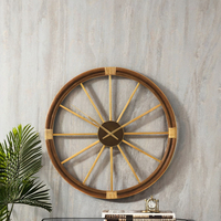 Jam dinding kayu antik gaya Amerika ukuran besar bulat 87CM Diameter jam dinding logam untuk grosir