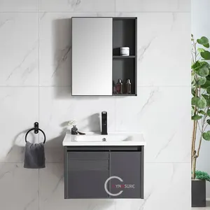 Simple Design Hotel Bathroom Vanity Furniture Mirrored Cabinets Solid Bathroom Wall Hung Basin