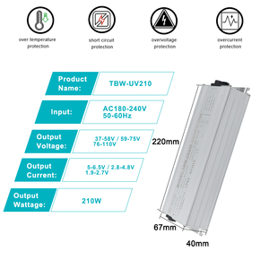 Controlador LED UV Impermeable TBW-UV210 <span class=keywords><strong>de</strong></span> 210W, Convertidor <span class=keywords><strong>de</strong></span> CA a CC, 89% <span class=keywords><strong>de</strong></span> Eficiencia, <span class=keywords><strong>Corriente</strong></span> Constante para Curado, Entrada <span class=keywords><strong>de</strong></span> 110V - Product Image 5