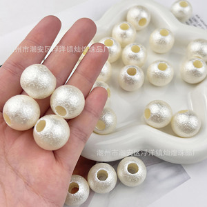 Perles rondes craquelées blanc cassé, acrylique à grand trou, pour la fabrication de bracelets, accessoires de bijoux DIY - Product Image 1