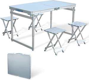 Table et chaises de camping, valise portable, table pliante pour pique-nique avec chaises, trou pour parasol, 4 personnes - Product Image 1