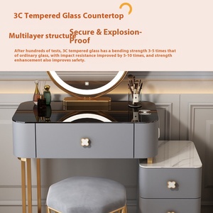 Modern Luxury Professional Wood Eco-Friendly Makeup <strong>Vanity</strong> Desk Glass Top LED Lights Portable Dressing Table Mirrored <strong>Case</strong> 2 - Product Image 4