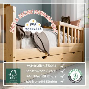 Children's <strong>Bed</strong> with Fall Protection Natural - Toddler Youth <strong>Bed</strong> Solid Wood <strong>Pine</strong> <strong>Bed</strong> <strong>Frame</strong> with Slatted <strong>Frame</strong> - Product Image 6