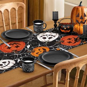 Pour transfrontalière Halloween citrouille fantôme tissé résistant à l'huile Polyester/coton chemin de Table maison fête décoration cuisine araignée - Product Image 2