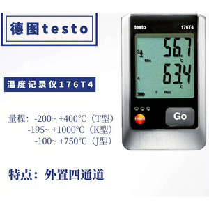 Registrador de Temperatura Testo 176T4 de 4 Canales con Pantalla LCD de -200 a +400 °C Tipo T - Product Image 1