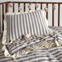 Ensemble de housse de couette en fil teint à froufrous pour bébé, hôtel, maison 100% coton à volants, housse de couette rayée, ensemble de literie pour enfants