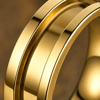 Edelstahl-Einbauring mit breitem Band und konkavem Mittelteil, Doppelschienen-Kanten-Design, Gold, Silber, Schwarz, Unisex, Klassisch