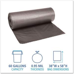 Boardwalk 528 - Bolsas de Basura Desechables Grandes de 60 Galones, 38 x 58.95mil, Gris, Plástico Biodegradable, 4 Rollos/CT - Product Image 4