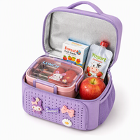 Sac à déjeuner isotherme pour enfants violet, boîte à bento thermique avec bandoulière, polyester 600D, logo personnalisé, fabricant OEM ODM