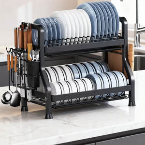 현대 더블 계층 금속 유틸리티 주방 수납 홀더 싱크대 랙 식기 건조 기능 다기능 젓가락 청소 도구 - Product Image 3