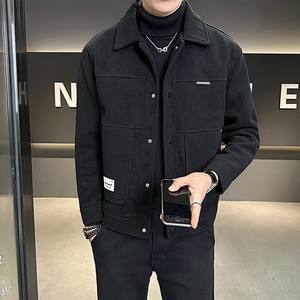 2025 soprabito da uomo in misto lana con risvolto e risvolto rilassato della giacca Casual autunno inverno cappotto di Tweed lungo capispalla - Product Image 2