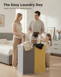 Cesto para Ropa Sucia Grande, Plegable, de 2 Secciones, para Dormitorio, Baño o Habitación - Product Image 6