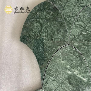 Mosaïque en marbre Verde <span class=keywords><strong>Alpi</strong></span> en forme d'éventail classique, jet d'eau, design unique pour le hall d'appartement, mur de la salle de bain, mur de la buanderie, décoration murale - Product Image 4