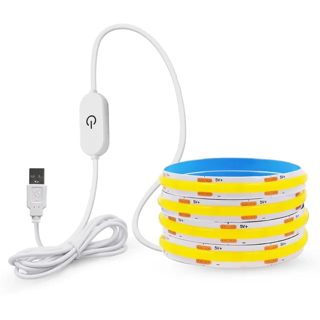 5V COB LED Strip Light 320LEDs/M Touch Sensor Dimmable USB Flexible LED Ribbon Adhesive Tape DIY Mirror TV Backlight Night Light