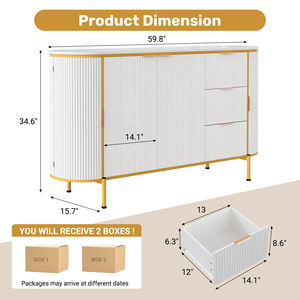 Mueble de Madera Maciza Curvo Moderno con Detalles Dorados, Diseño Acanalado, 2 Puertas, 5+ Cajones, Ahorra Espacio, para Sala de Estar o Comedor - Product Image 6